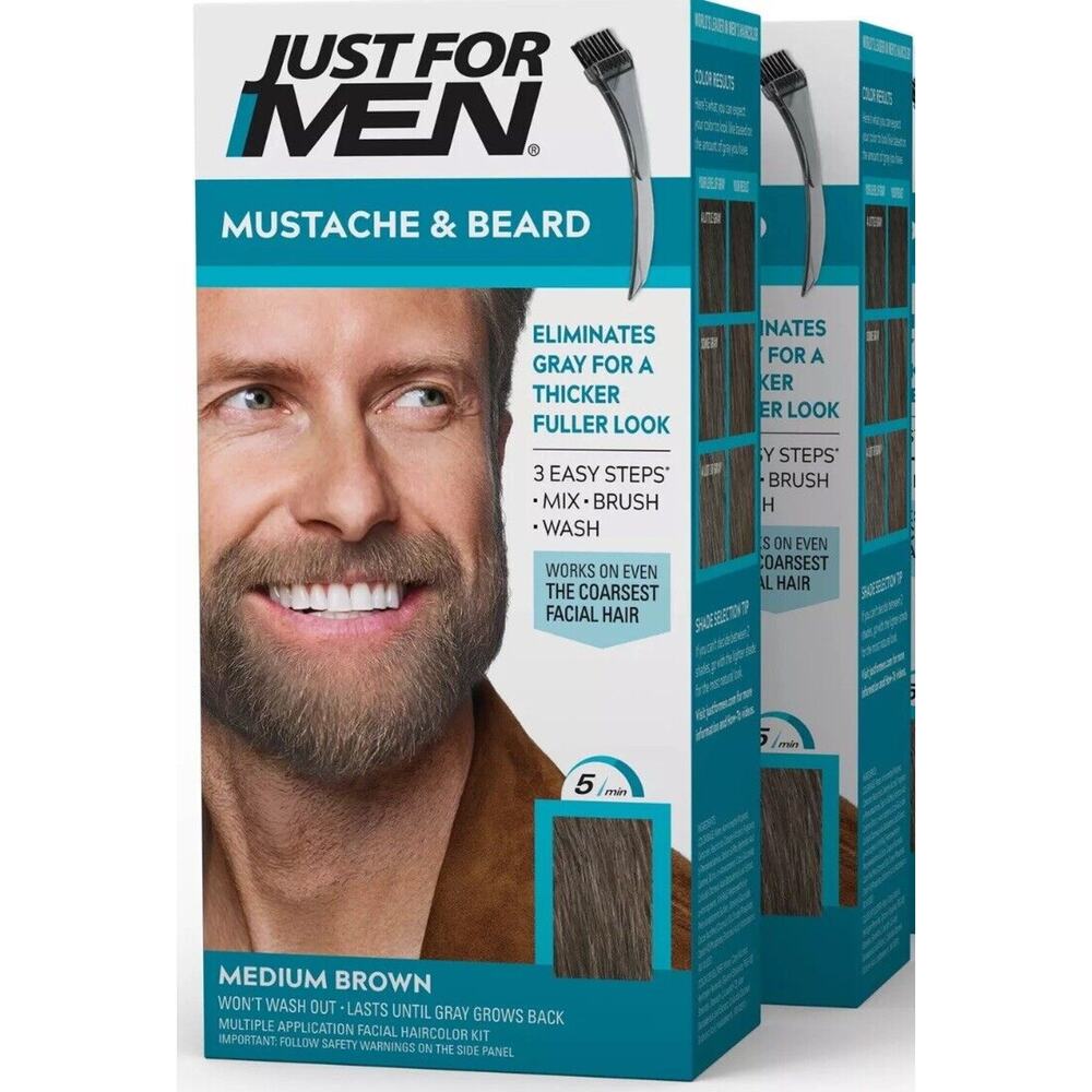 Just For Men Mustache and Beard Coloring for Gray Hair, M-35, 2 Pack